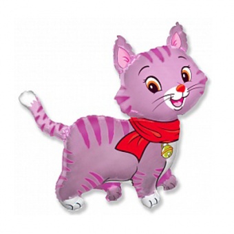 Шар фигура-фольга 93см,Кошечка с шарфом розовая
